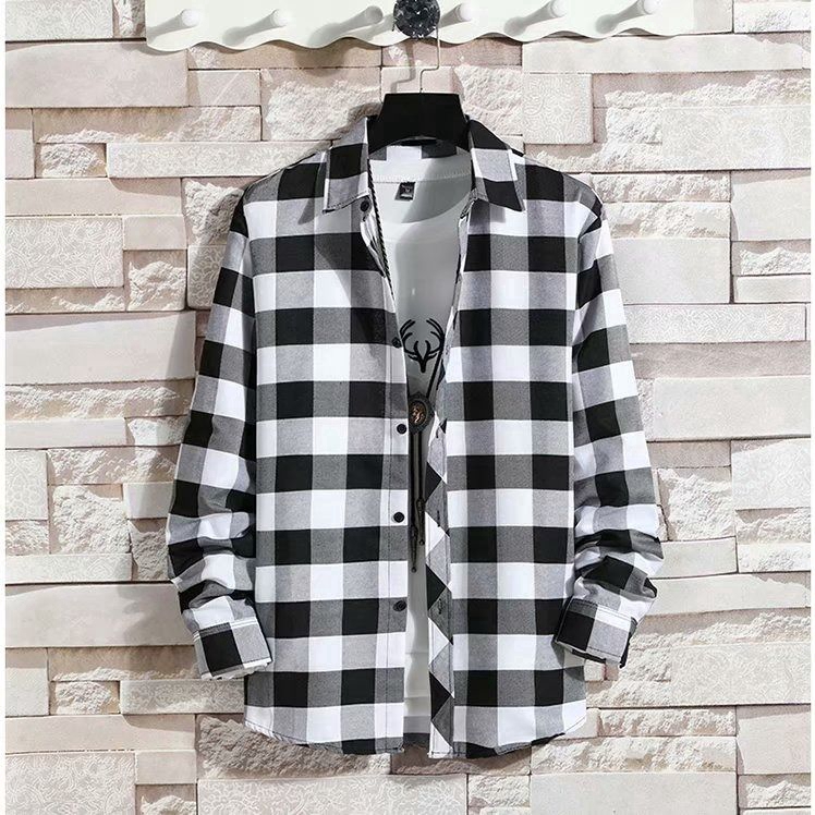 Men s Checkered Shirt Long Sleeve Korean Loose Casual Trendy Outside Literary Men s Hong Kong Style Plaid Shirt Check Shirt Shopee Singapore