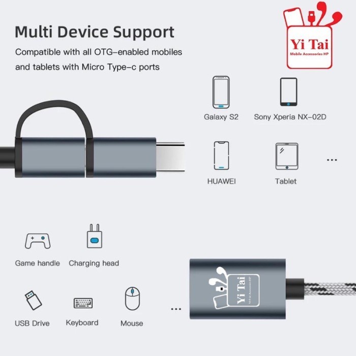 YI TAI - YT-21 Kabel OTG Micro USB OTG Tipe C 2IN1 Transfer Data 3.0 - Gambar 4
