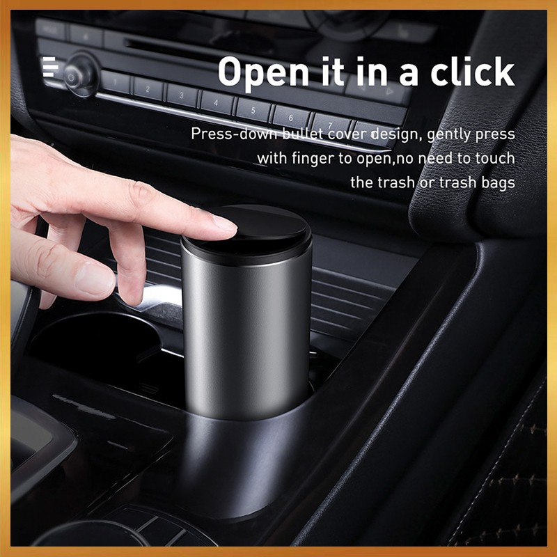 Baseus Car Trash Bin Alloy Garbage Can For Car Dustbin Waste Rubbish Basket Bin Organizer Storage Holder Bag Accessories