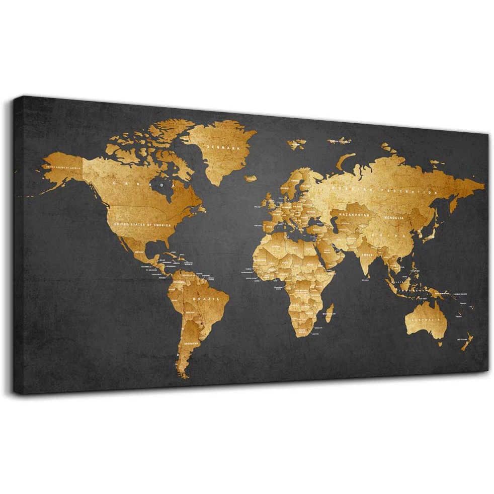 Canvas Art Retro World Map Abstract Painting Office Wall Decoration ...