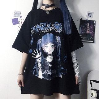 Cyber y2k Tops Women Grunge Aesthetic Clothes Skull Print Graphic T Shirts  Punk Gothic Clothing (E1-Blue, S) at  Women's Clothing store