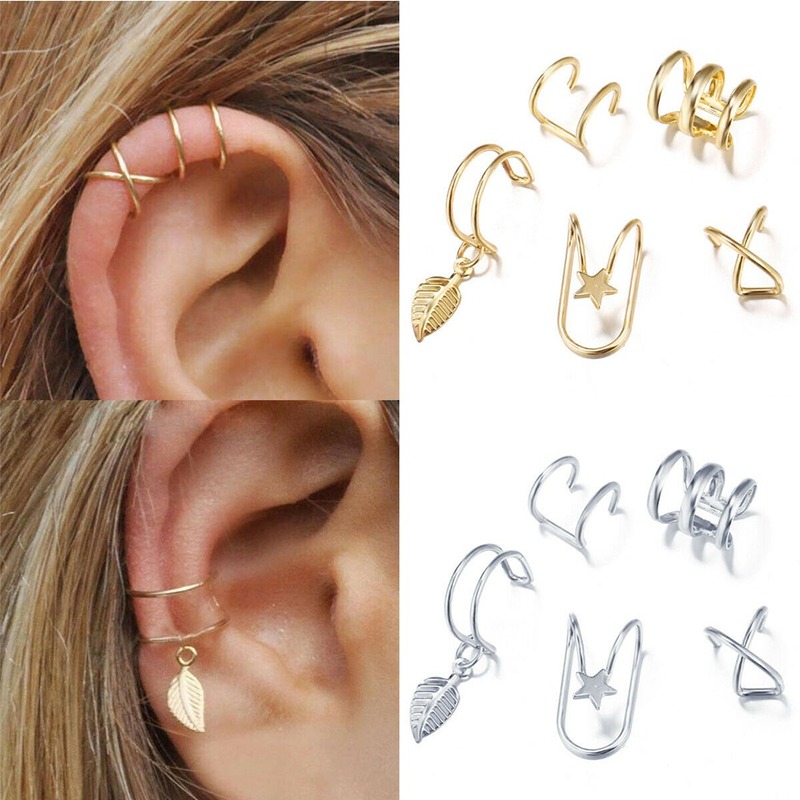 Gold cuff earrings on sale for pierced ears