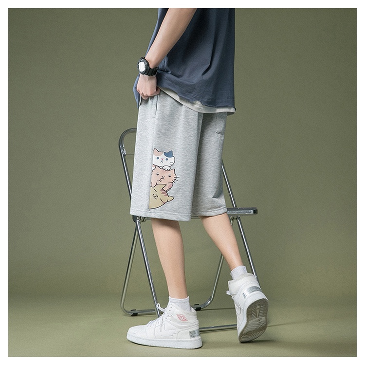 2021 summer city boy shorts cat printing hip-hop port of wind restoring ancient ways of recreational men's clothing