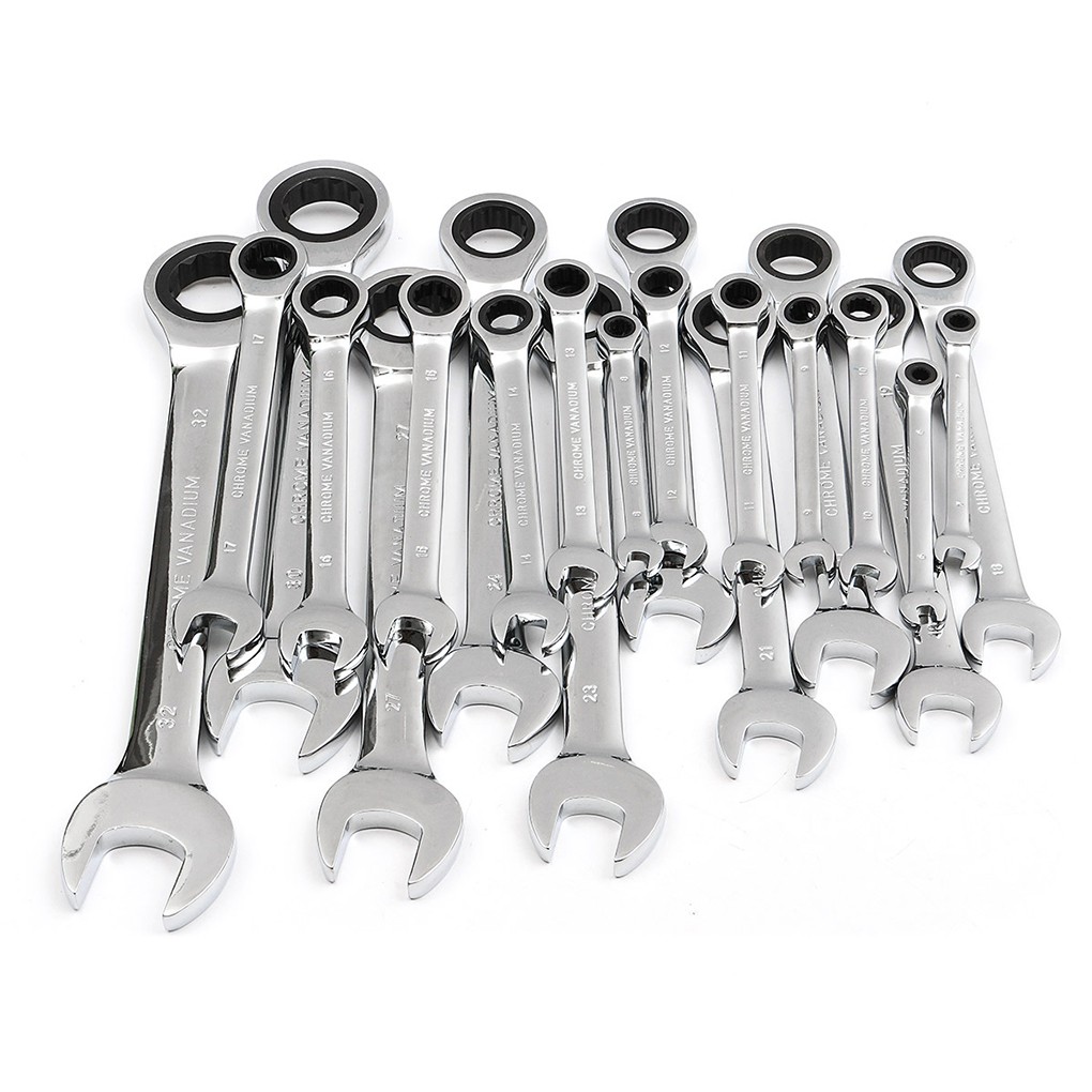 Gear Wrench Chrome Vanadium Steel Metric Fixed Head Ratchet Spanner Hand Tools