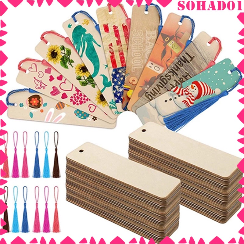 [sohad] 20PCS Wood Blank Bookmarks DIY Wooden Craft Bookmark Unfinished ...