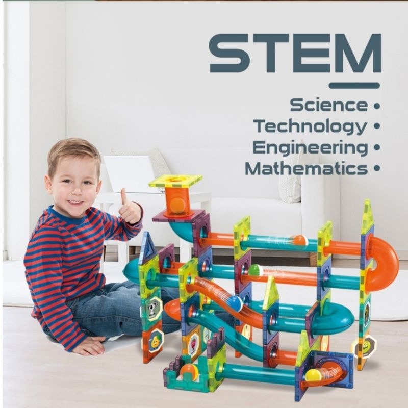 [SO] Magnetic Tiles Building Blocks Toys Set with Colorful Lights Run Balls