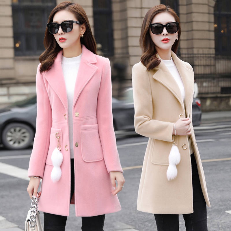 Women s Mid Length Korea Woolen Coat Shopee Singapore