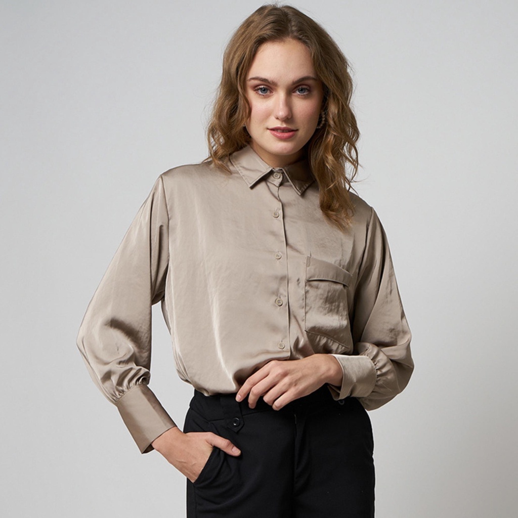 Monellina 601252 Kemeja Satin Wanita Lengan Panjang - Gambar 2