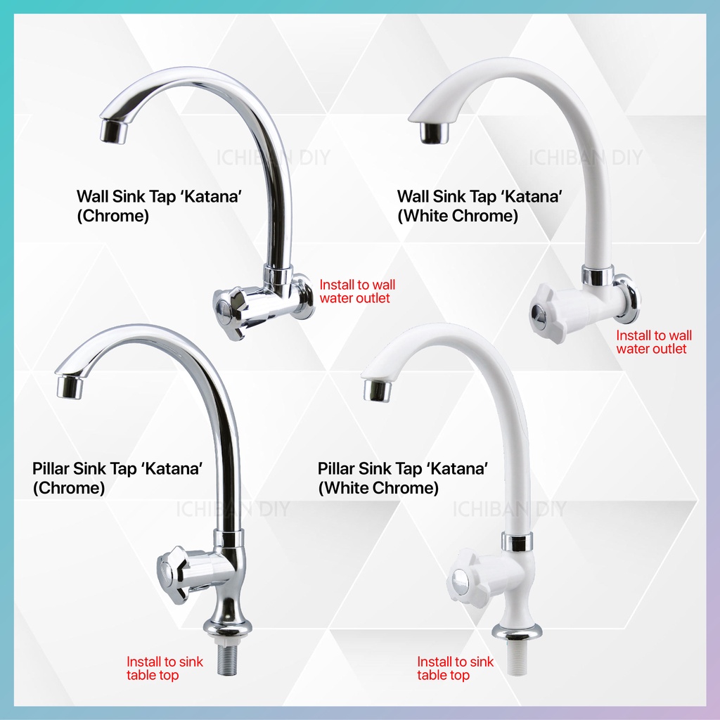 WATERTEC Pillar / Wall Sink Tap K4tana 103 N Wtc Chrome White Kitchen ...