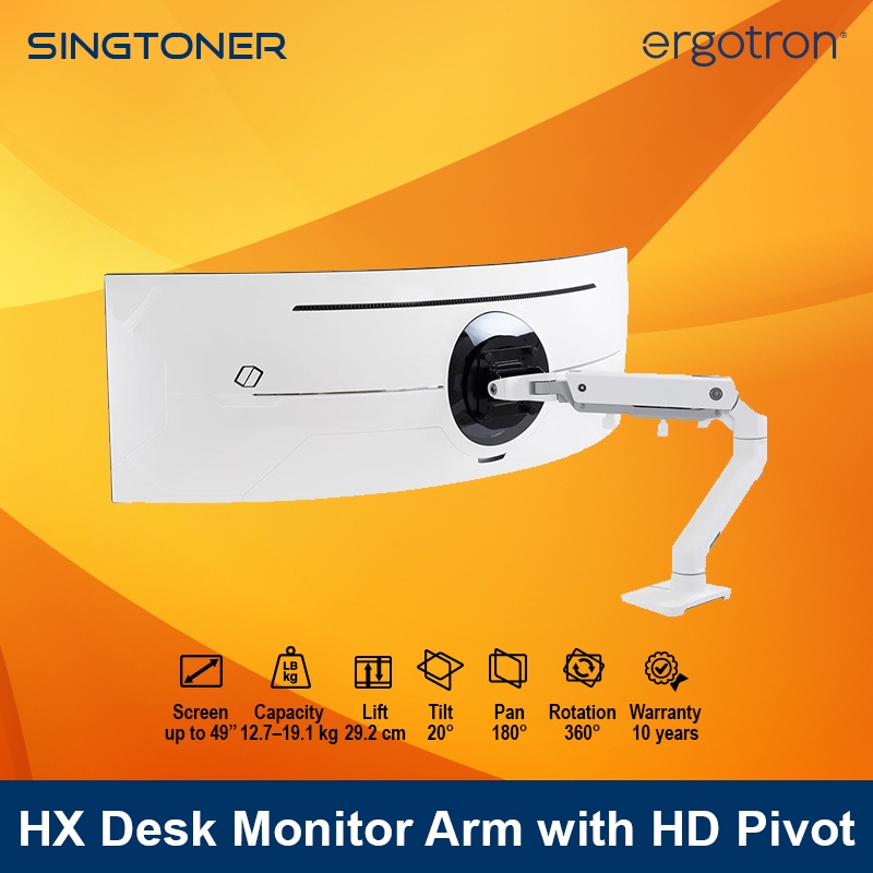 [Local Warranty] Ergotron HX Desk Monitor Arm with HD Pivot White