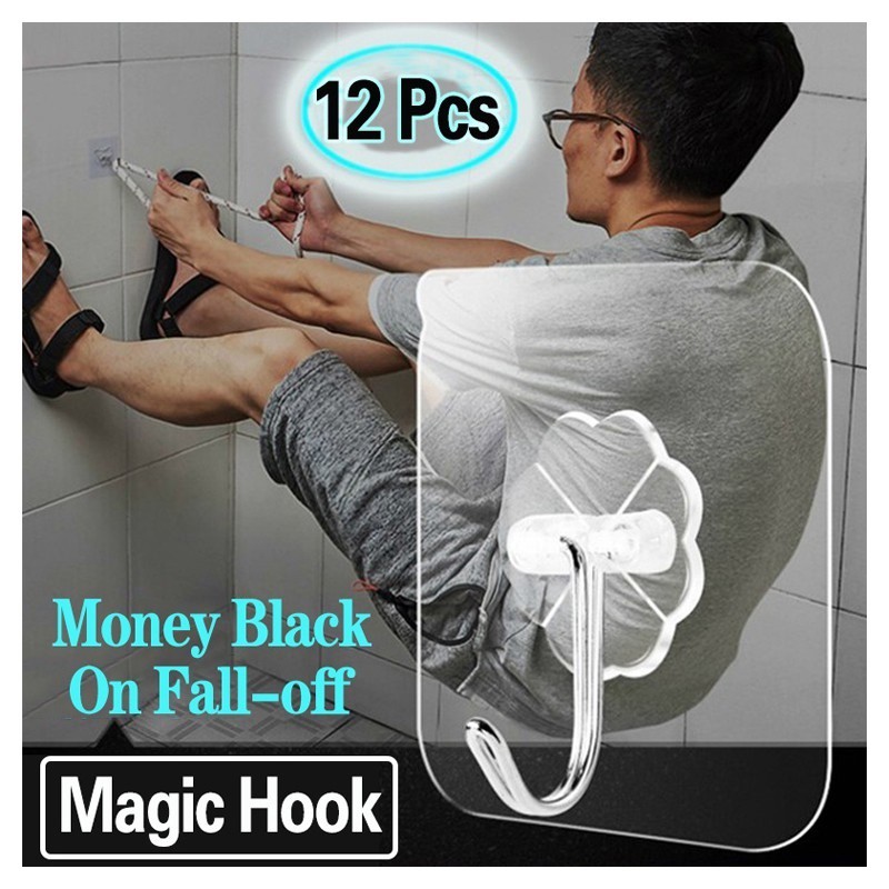 12pcs Magic Hook Without Nails Transparent Strong Sticky Heavy Magic ...