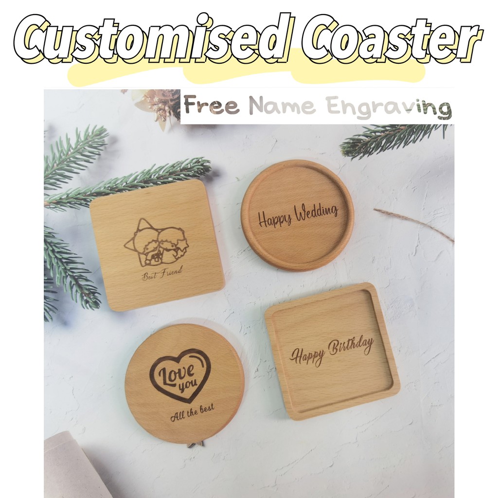 【SG Seller】Personalised Name Wooden Coaster / Customized Cup Coaster ...