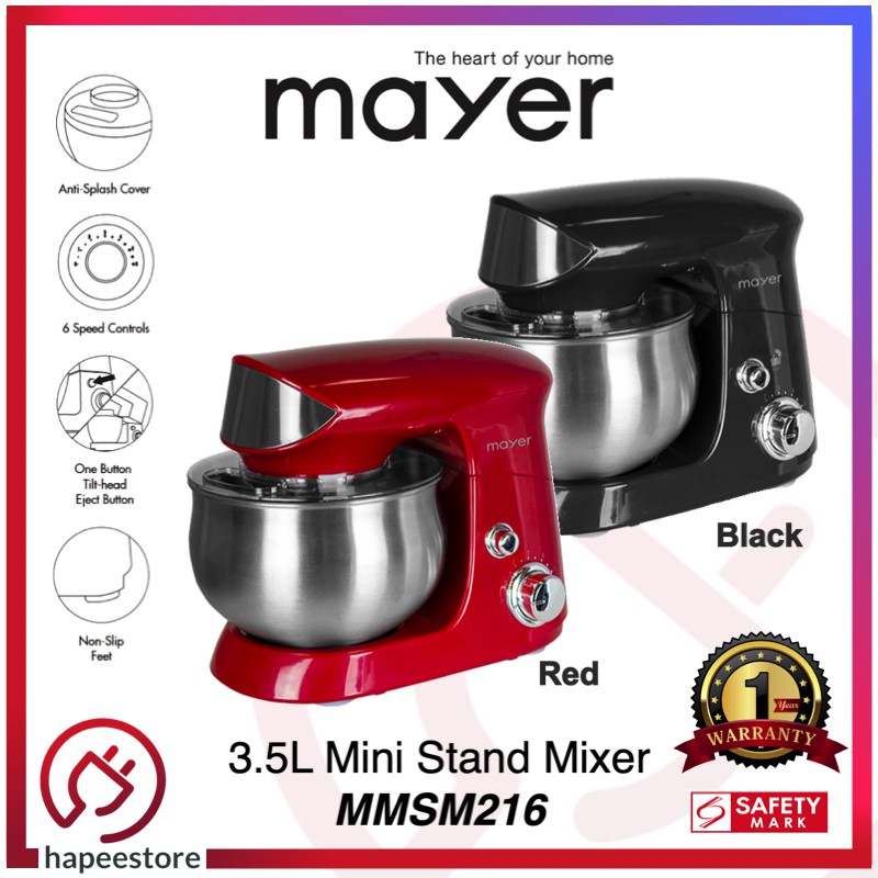 Mayer 3.5L Stand Mixer with Stainless Steel Bowl MMSM216 (Red / Black) Shopee Singapore