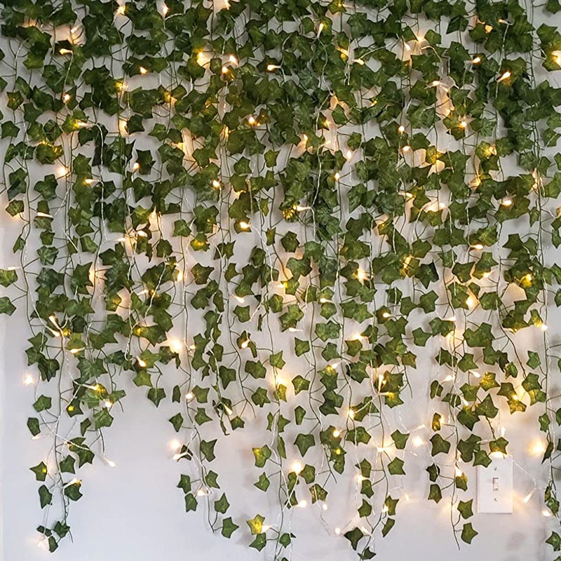 2 in 1 Artificial Creeper Green Leaf Ivy Vine LED String Lights DIY LED ...