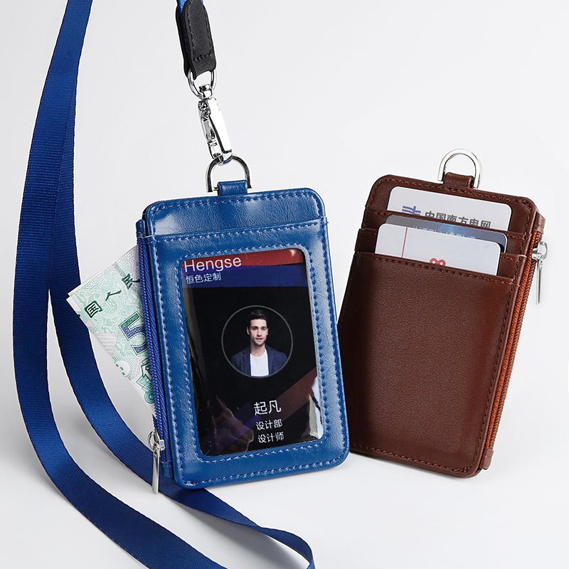 Leather ID Badge Holder with Lanyard Neck Strap Staff Job Number Card ...