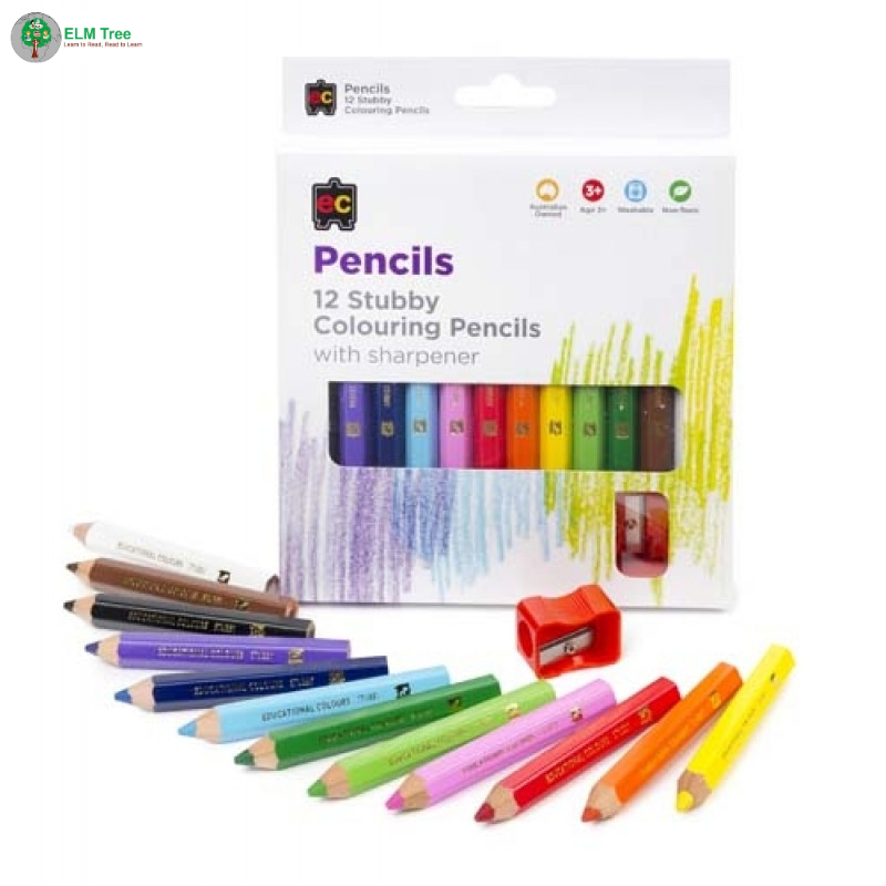 Jumbo Stubby Colouring Pencils Pack 12 & Sharpener (EC) | Shopee Singapore