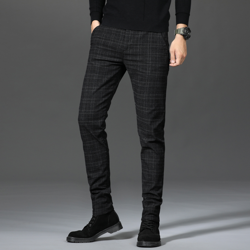 Mens casual street hot sale plaid pants