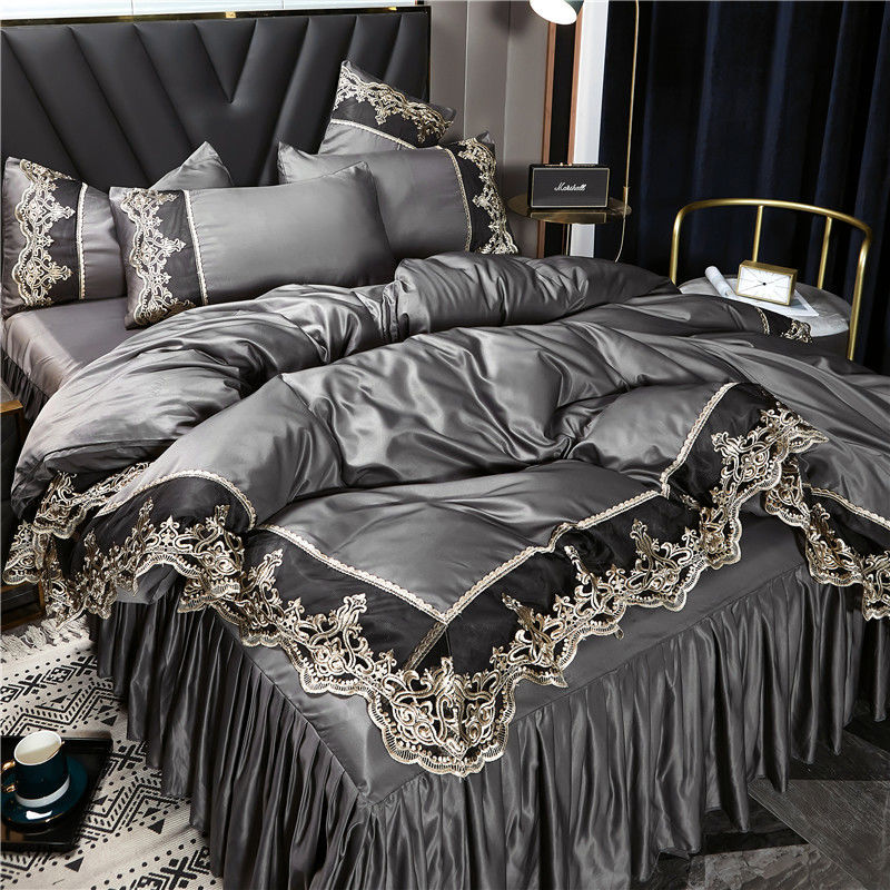 Princess Style Silk Silky European Style Bed Skirt Type Bedding