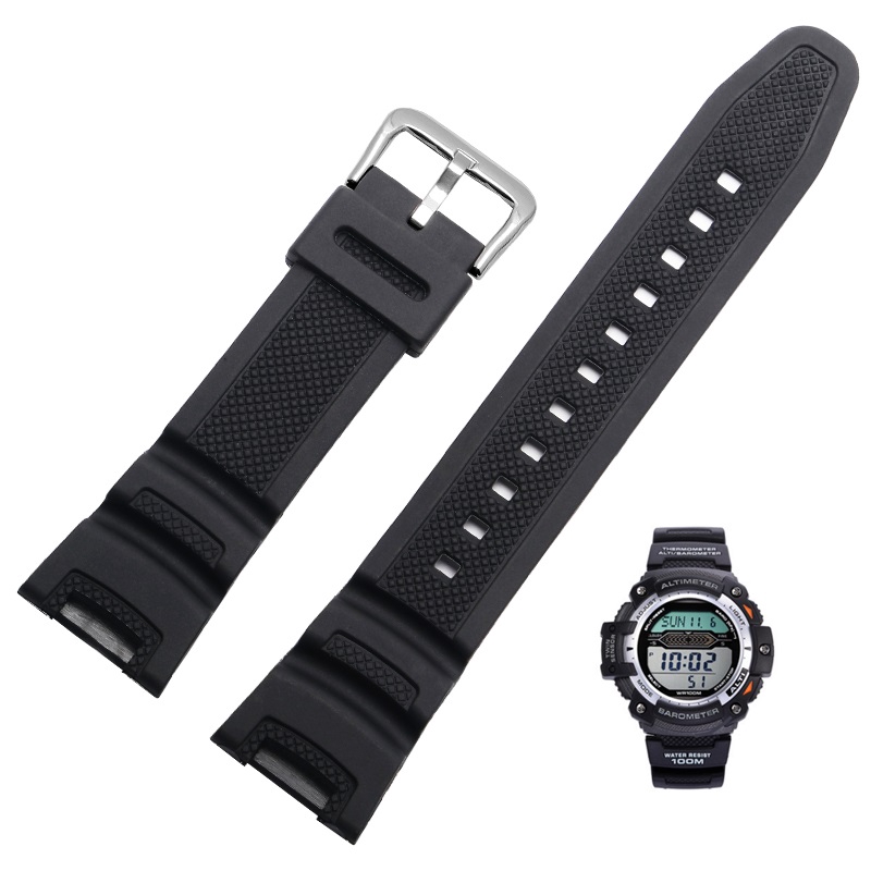 Suitable for Casio Watch Band For Twin Sensor Sgw100 Sgw 100 1v Black Rubber Strap Shopee Singapore