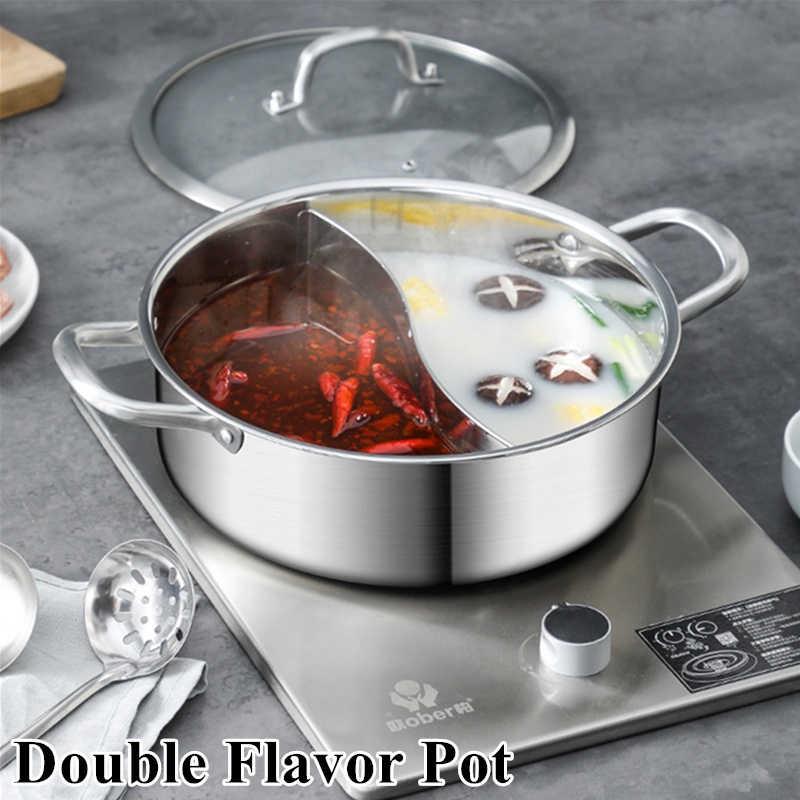 Stainless Steel Double Flavor Pot Large Capacity Thickened Soup Pot Hot ...