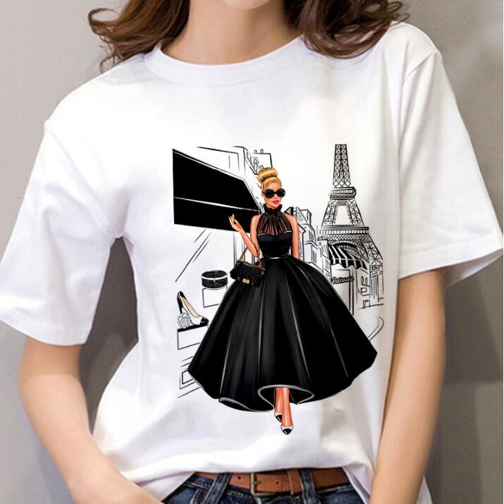 Summer Women T-shirt 2022 Fashion beauty champagne pattern Printing Tshirt Harajuku Leisure Streetwear Female Clothing Tshirt