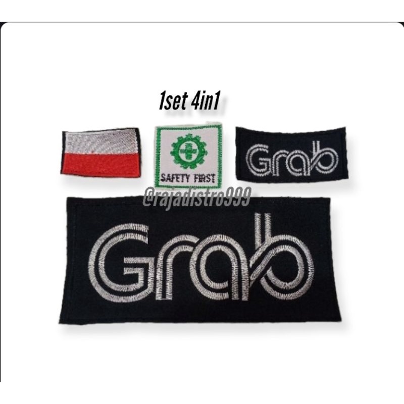Embroidered GRAB logo WHITE SAFETY DRIVER emblem (1set 4 pcs) | Shopee ...