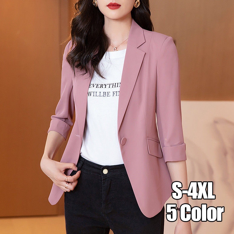 No Lining Women Summer New Chic Casual Loose Thin Blazers Female Notched Collar Elegant Office Ladies Outwears Short Blazer Coats