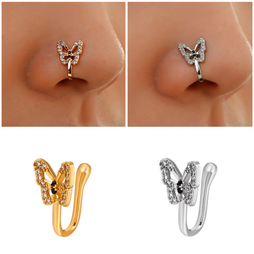 Crystal Butterfly Fake Nose Ring Non Piercing Clip On Nose Ring