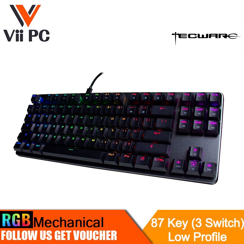 Tecware Phantom L, Low Profile RGB Mechanical Keyboard 87-Key (3 Switch ...