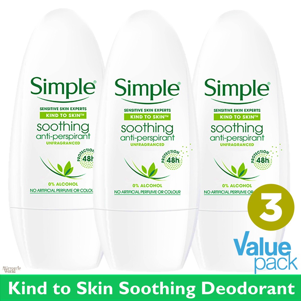 SIMPLE AntiPerspirant Soothing Roll On Deodorant 3x50ml Shopee Singapore