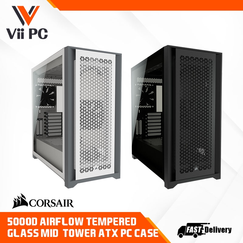 Corsair 5000D AIRFLOW Tempered Glass Mid-Tower ATX PC Case — White ...