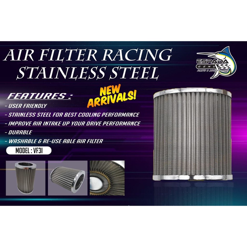 AIR FILTER RACING STAINLESS STEEL SYM VF3I BENELLI RFS150 ESPADA