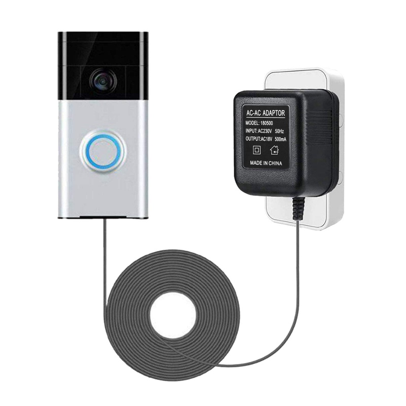 18V 500mA Doorbell Transformer – 16.4ft Cable, Compatible With Ring, Nest, Eufy, Wyze & More Video Doorbells (UL Certified)