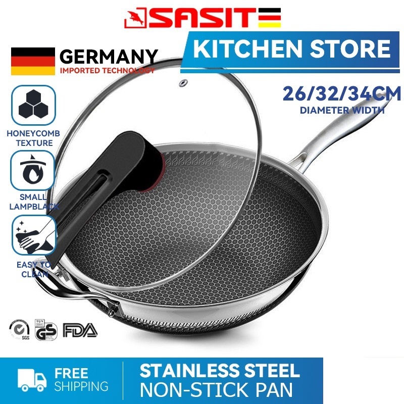 SASIT Germany 316 Stainless Steel Wok Pan 32cm/34cm Non