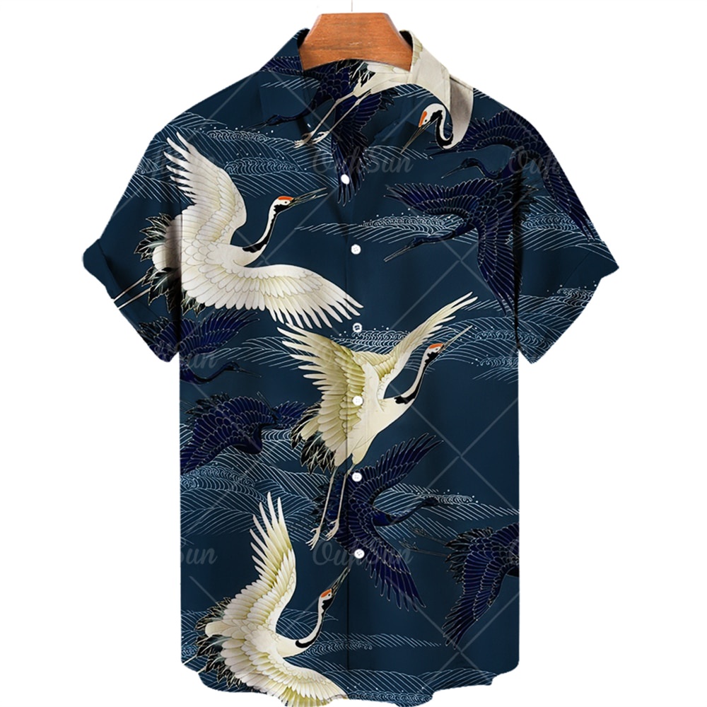 Popular Clothing 2022 Summer Shirt Short Sleeve Shirt Streetwear Oversized 3Xl Camisa Social Chemise Homme Animal Crane 3D Print Beach Hawaiian