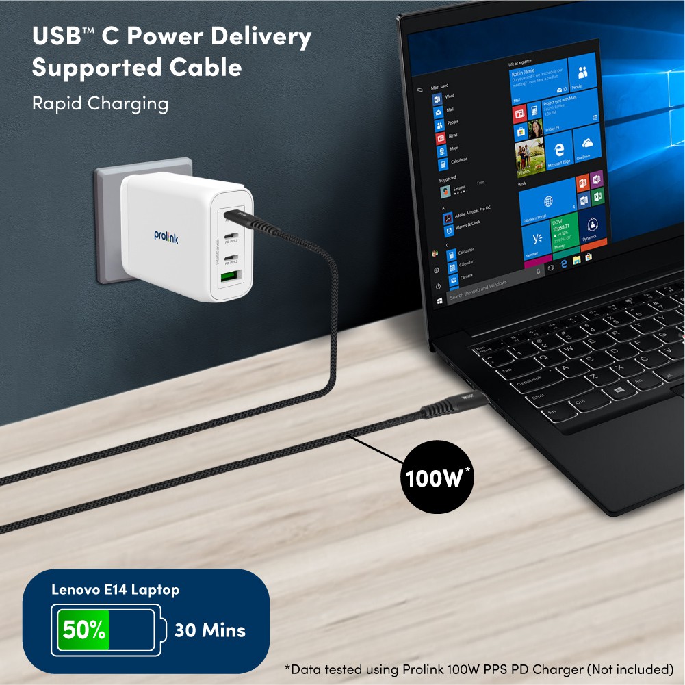 Prolink 100W 5A PD Fast Charging Cable USB Kabel Data Type C l E-Mark Chip l 480Mbps l 2M - Gambar 4