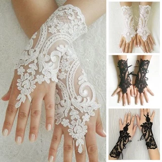 Thin Sexy Lace Mesh Women Pearl Gloves Anti Uv Red White Tulle