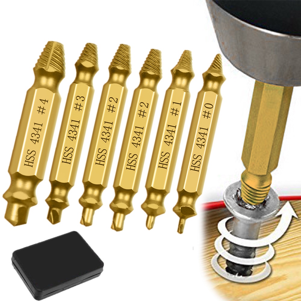 Screw Extractor Broken Tooth Wire Removal Tool 4341 Titanium Plated Hexagonal Drill Bit Set