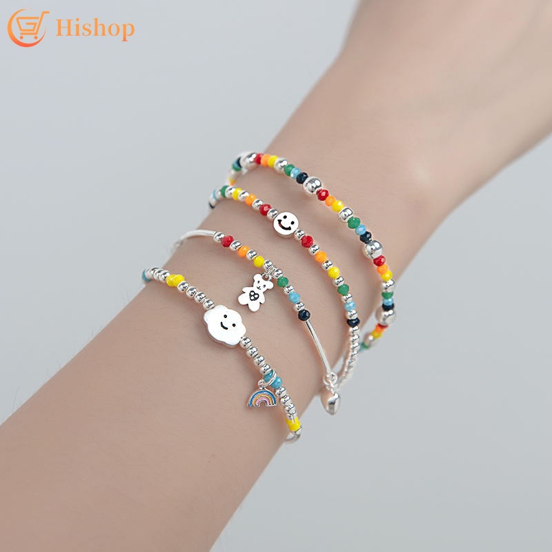 Elegant Beads Silver Bracelet Smiley Cloud Bear Bangle Jewelry Accessories