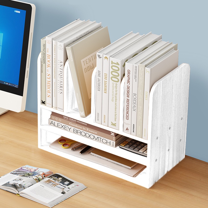 Ins style simple white bookrack tabletop rack multilayer storage rack ...