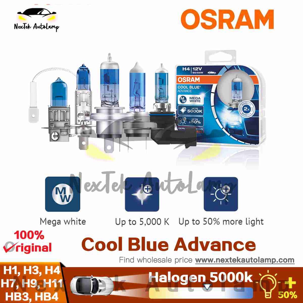 OSRAM H4 Cool Blue BOOST 5000K +50% Halogen Light Bulbs