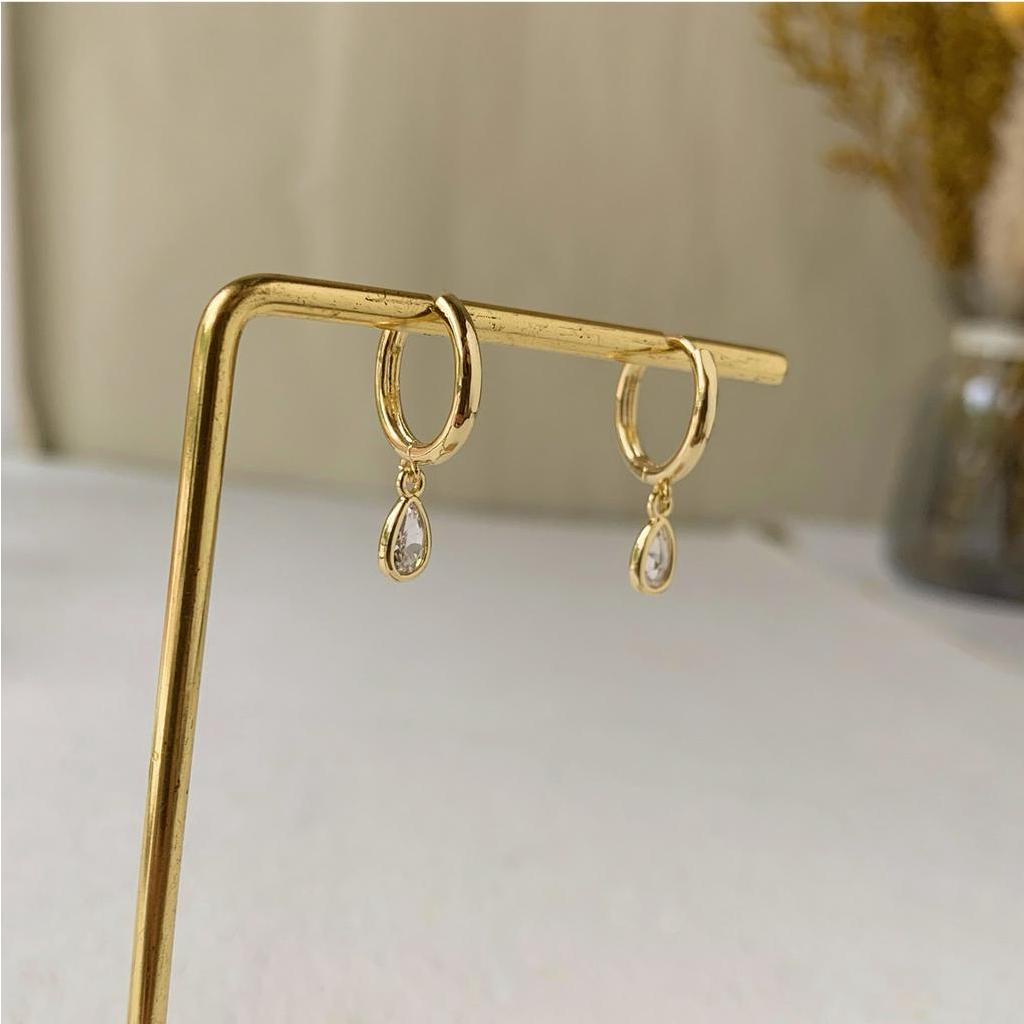 Love2Self E270 Hypoallergenic Zirconia Waterdrop 14K Gold Hoop Earrings for Women Dainty Earring