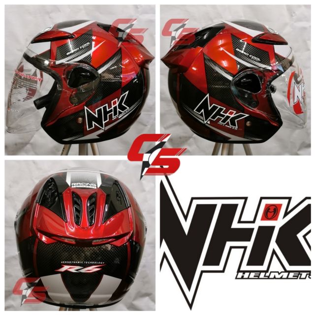 NHK R6 HELMET TRACK ROYAK RED BLACK & VISOR ORGINAL | Shopee Singapore