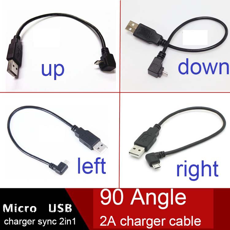 24cm Short Right Angle 90 2A Micro USB Quick Charger Charging Sync Data ...