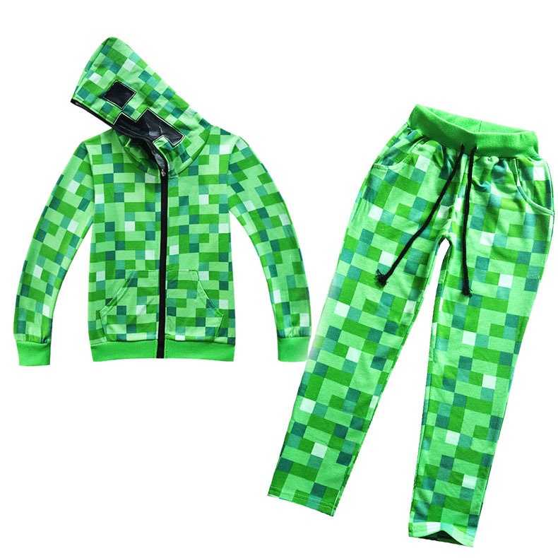 Minecraft Creeper Cosplay Costume Kids Spring Autum Suit Set