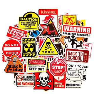 50 PCS Warning Stickers Danger Banning Signs Reminder Waterproof Decal  Sticker