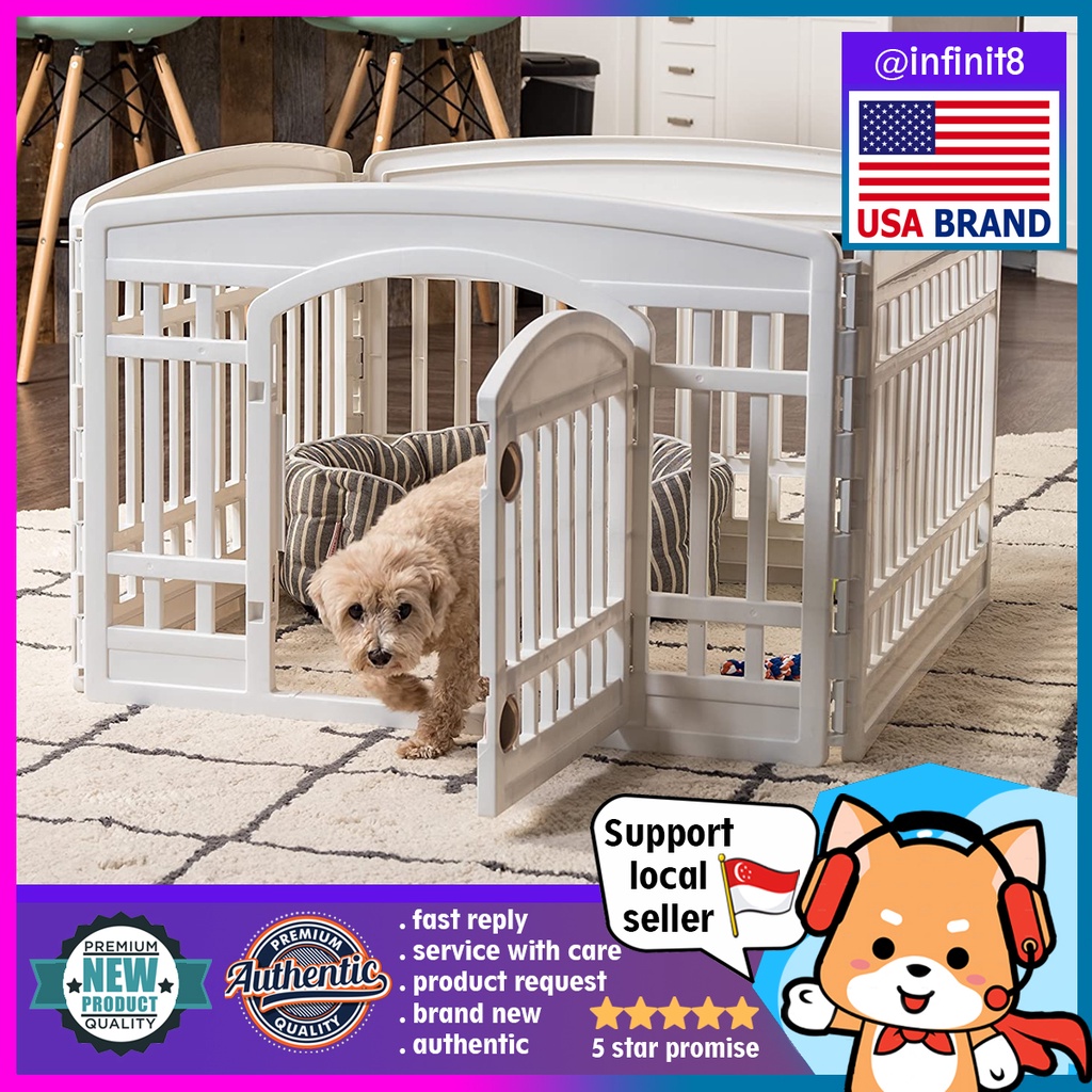 sg stock IRIS USA 24 4 Panel Exercise Pet Playpen with Door for dog pet cage enclosure crate Shopee Singapore