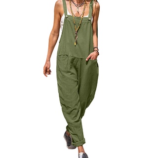 CELMIA Women Spaghetti Strap Long Jumpsuit Romper Harem Pants Suspenders  Pockets Cotton Linen Casual Loose Overalls