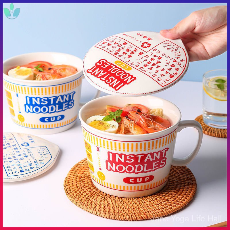 Ceramic Instant Noodle Bowl Instant Noodle Cup Lid with Handle Creative
