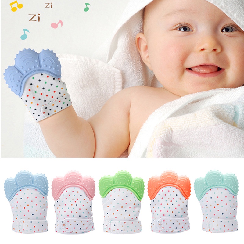 Baby Teether Silicone Teething Mittens Teething Glove Sound Teether Sucking Fingers Toy Soft BPA Free Nursing Chewable Newborn